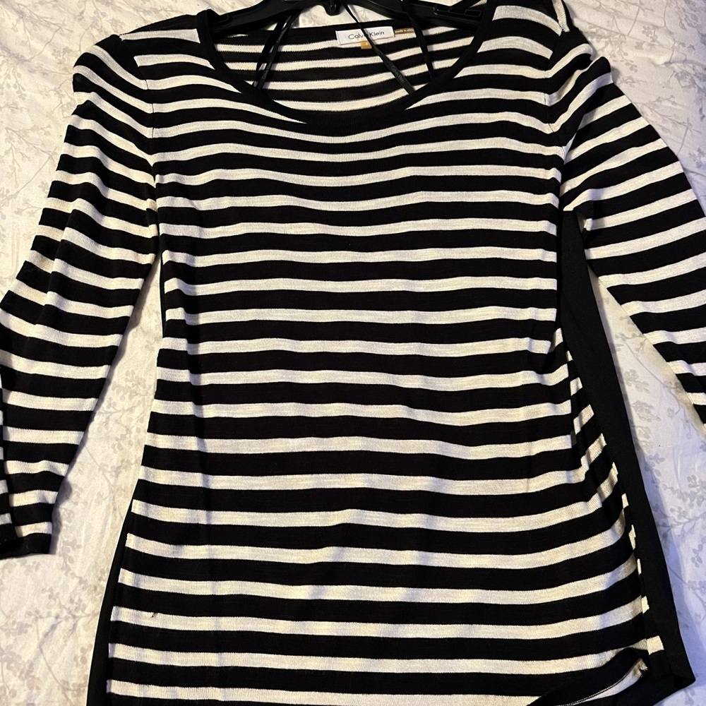 Calvin Klein Black and White Striped Women's Top